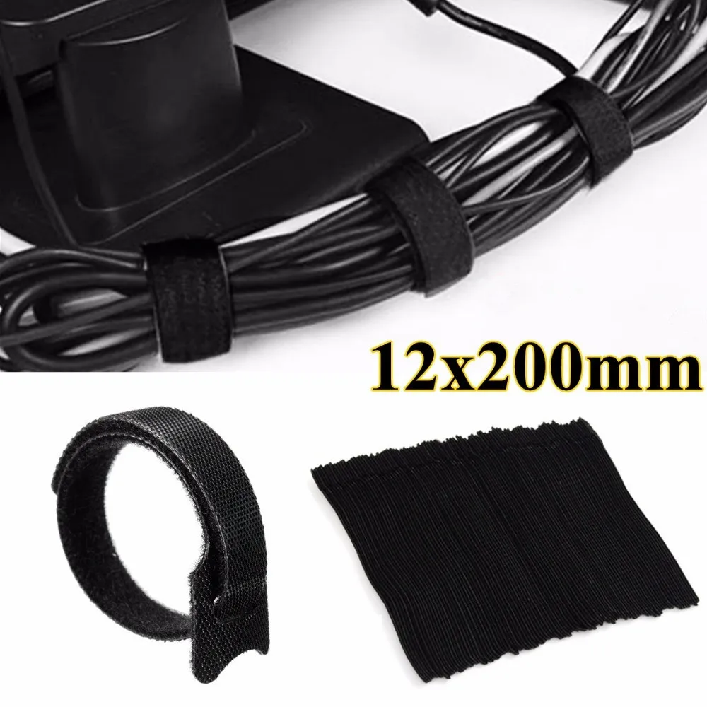 

50Pcs/Set 12 x 200mm Reusable nylon Cable Ties Hook and Loop Cable Tie with Eyelet Hole Cables organizer Hook loop sticky straps