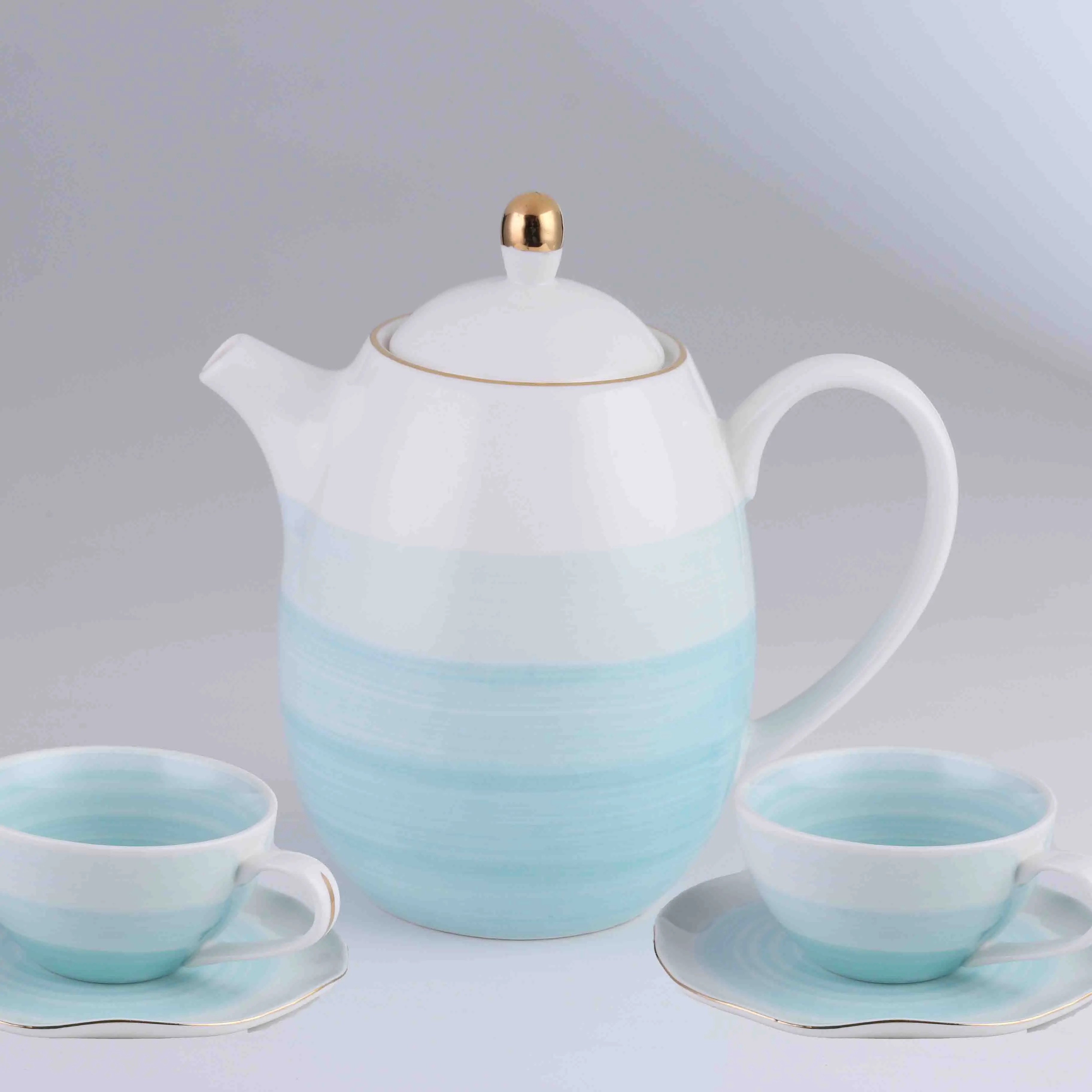 Китайский чайный сервиз синий/розовый керамический чайный горшок ручной работы чайный горшок чайная чашка Tureen костюм чайная церемония красивый и чайный набор - Цвет: Blue a set of teapot