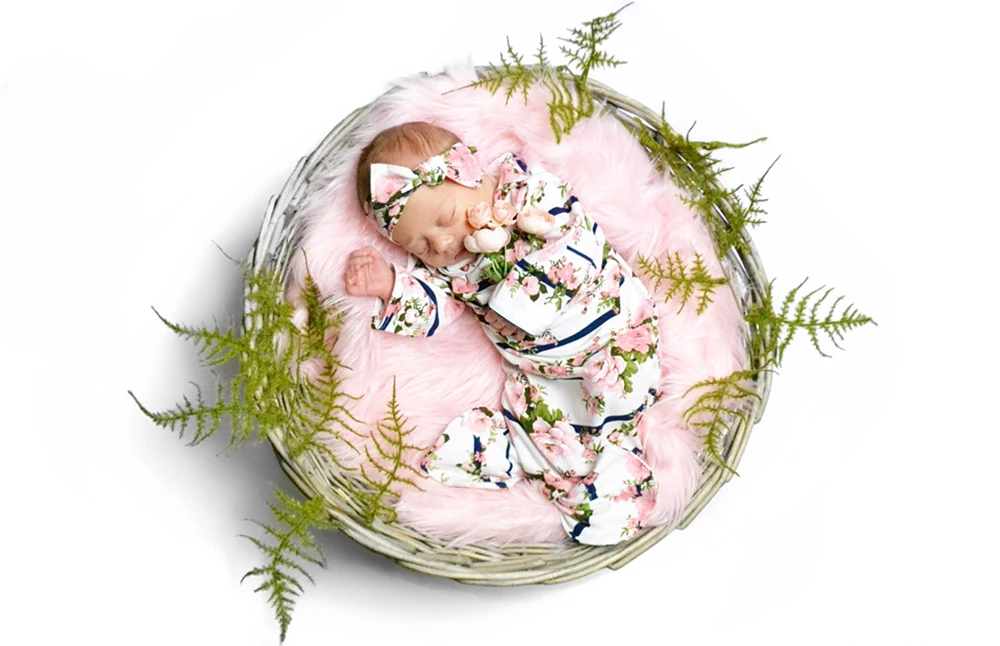 0-18 м новорожденных наряд для девочек спальный мешок комбинезон повязка на голову комплект одежды с цветочным принтом повязка на голову