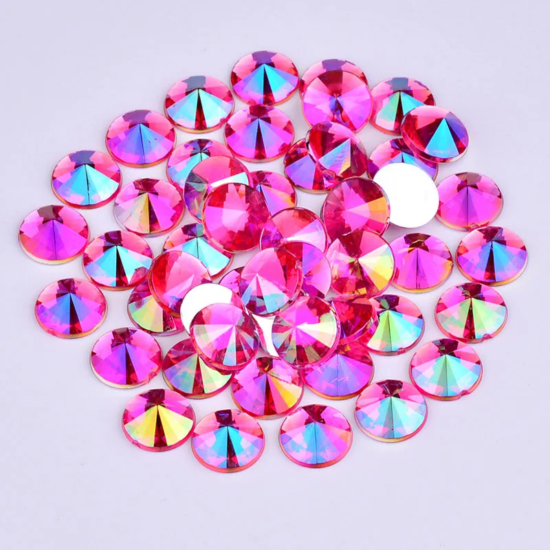 JUNAO 10mm Purple AB Rivoli Rhinestone Applique Flat Back Acrylic Gems  Round Crystal Stones Non Hotfix Strass for Clothes Crafts