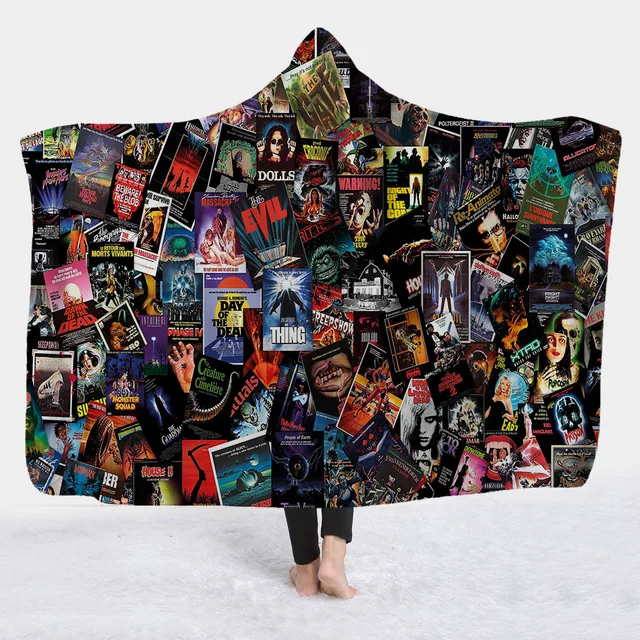 Horror Movie Character Hooded Blanket for Adult Gothic Halloween