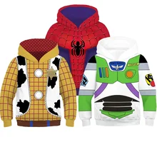 MUABABY/Детские толстовки с капюшоном для мальчиков и девочек; свитер с 3D-принтом «Вуди Базз Лайтер», «Человек-паук», «Железный человек», «Бэтмен»; костюм с героями мультфильмов; одежда