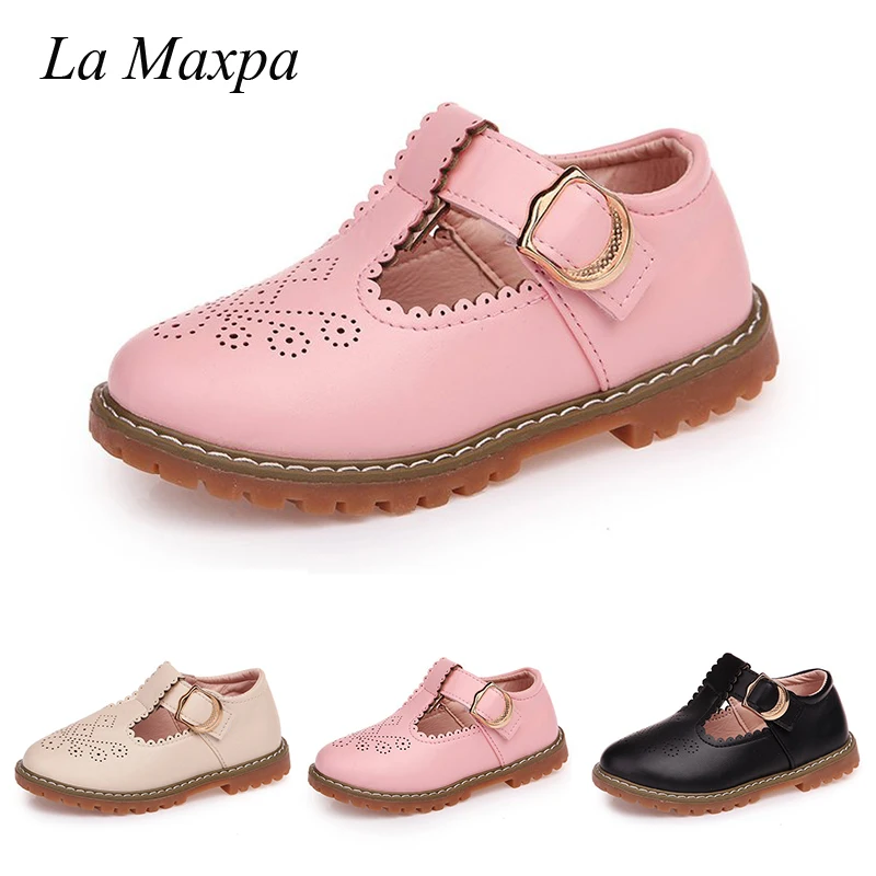 Коллекция года, винтажные туфли на плоской подошве с Т-образным ремешком для маленьких девочек, Кожаные Туфли Мэри Джейн с вырезами, розовые, белые, черные модельные туфли