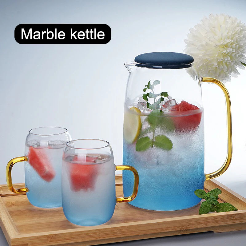 Градиент Цвет Мрамор холодной стеклянная бутылка для воды с высоким Температура устойчивый Стекло горшок, кувшин чайник HYD88