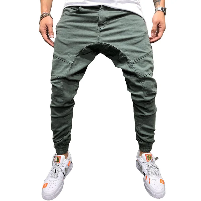 Zogaa, новинка, мужские модные штаны с завязками, комбинированные Хлопковые Штаны для бега, мужские брюки, одноцветные спортивные штаны - Цвет: Зеленый