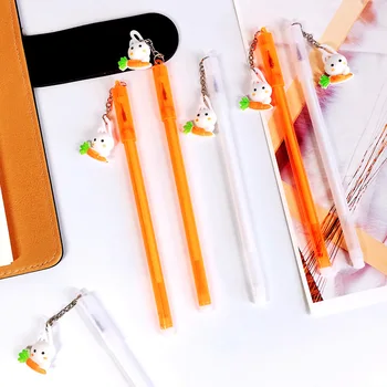 

48pcs/lot cute cartoon carrot rabbit doll pendant water gel pen black ink sign pen 0.5mm students stationery promotion gift
