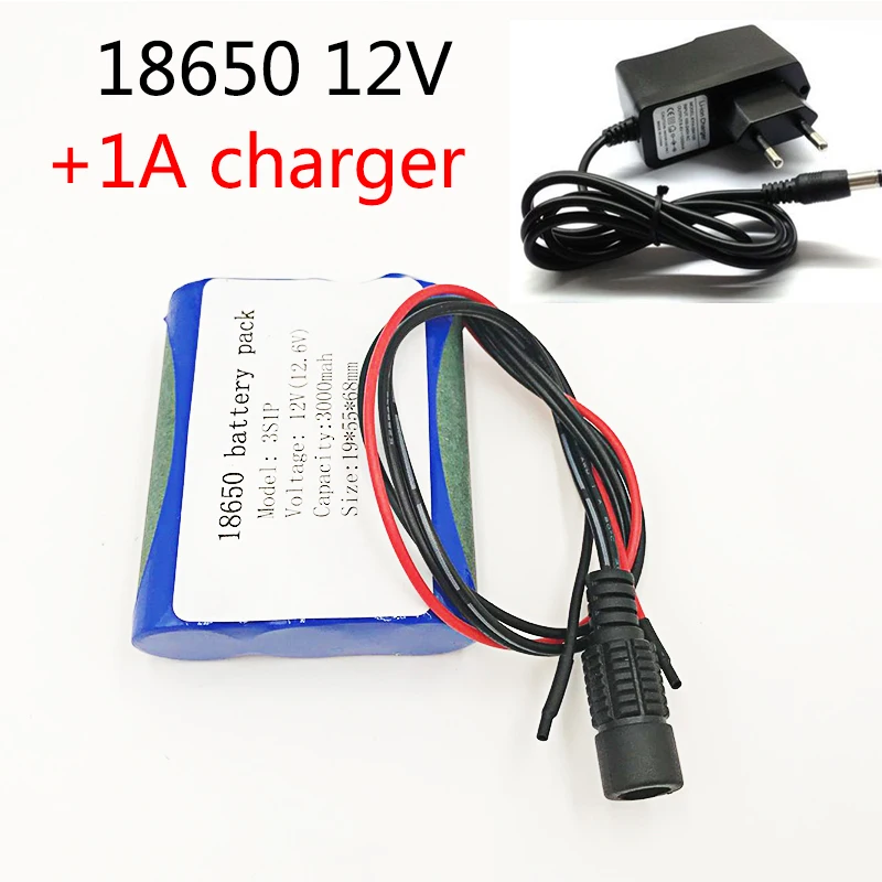 

12V 3000 mAh 3S 1P Li-ion battery 18650 lithium rechargeable battery protection plate rechargeable 1A battery charger
