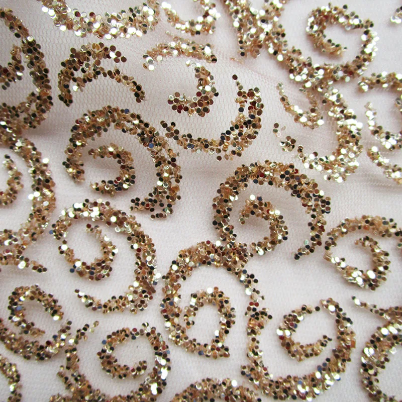 4 Yards French Glue Sequins Lace fabric 3D Print Glitter Evening