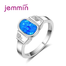 Jemmin Fine Jewelry Women Accessory 925 Silver Ring For Party Engagement Geometric Blue Opal Rings Bridal Wedding Bands Anillos