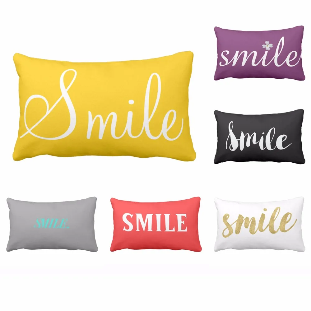 

SMILE Sunshine Yellow Cotton Polyester Decorative Pillowcases 12 x 20 Inches Soft Pillow Cover One Side Print