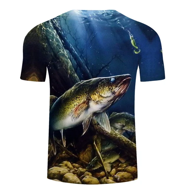 חולצה עם הדפס 3D של דגים