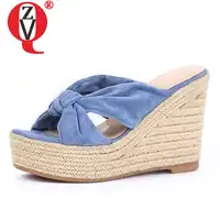 ZVQ shoes woman 2019 summer new fashion super high wedges platform flock woman slippers outside open toe ladies shoes size 34-39