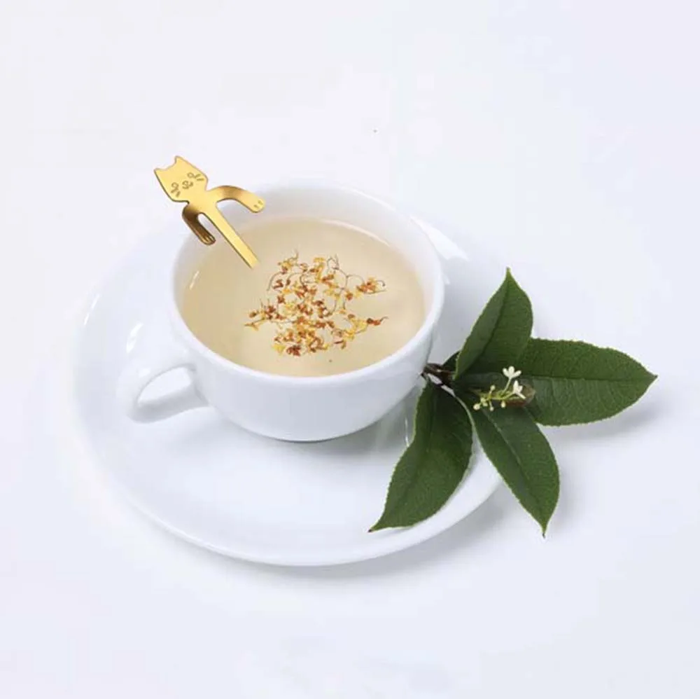 4 шт. нержавеющая сталь мини котенок ложки для Кофе Чай для десертного напитка смешивания ложка для молочного коктейля посуда комплект кухня поставки