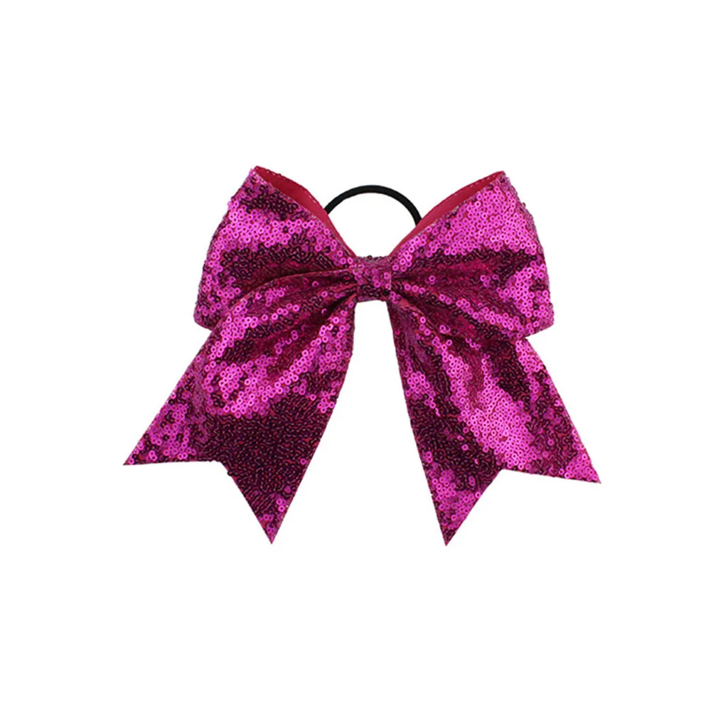 Hair Bow 2019 Fashion Full Sequin Bling Cheer Hair Bow with Elastic Band Cheerleading For Girls 8 Inch Baby Gift#40&