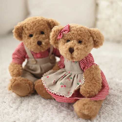 

28cm 2 pcs/pair Lovely mini Couple Teddy Bear With Cloth Stuffed & Plush Toy Doll Soft Animal Dolls for kids birthday&christmas