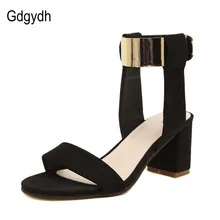 Gdgydh New 2017 summer thick heel sandals women fashion women’s shoes metal quality nubuck leather high heels sandals Size 35-40