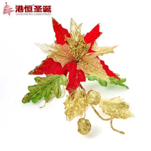 gold red christmas flowers decoration pvc christmas tree decorations ornament shining plastic decoration flowers for party - Christmas Flower Decorations gold red christmas flowers decoration pvc christmas tree decorations ornament shining plastic decoration flowers for party - Christmas Flower Decorations