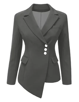 

Spring Fashion Women Long Sleeve Asymmetrical Top Women Lapel Grey Blazer Feminino Suit Girls Office Multicolor Suit Big Size