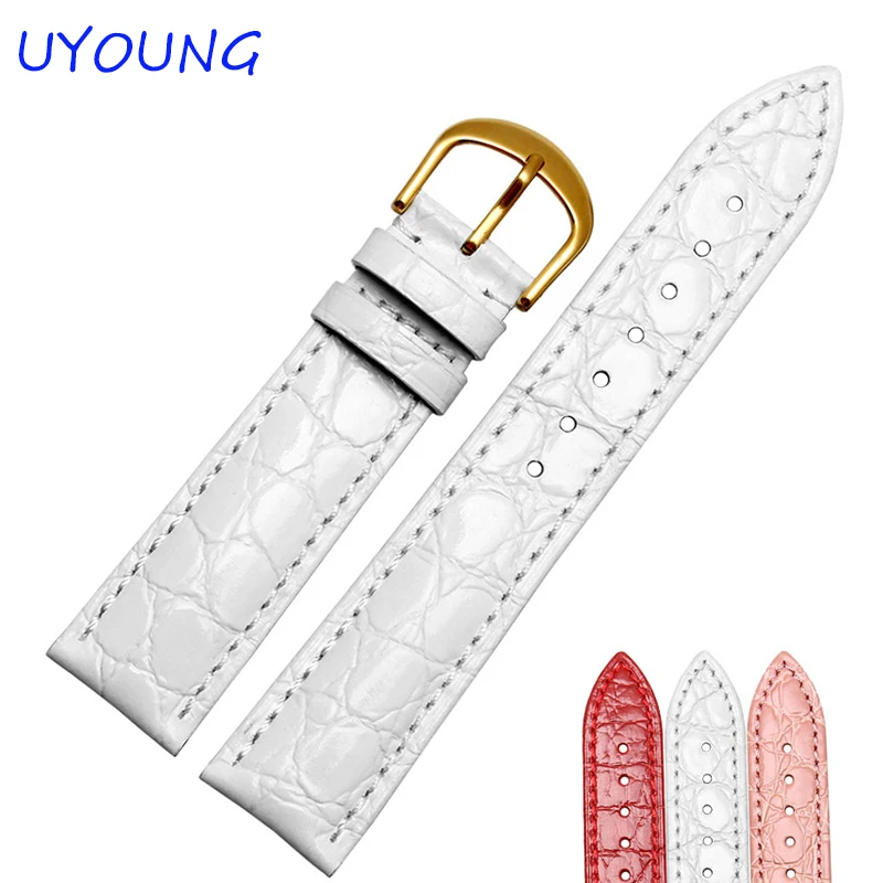 

Quality Genuine Leather Watchband 20mm Red Pink For Womens Replacement Leather Strap