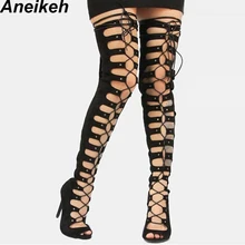 Aneikeh/ г. Модные женские босоножки на высоком каблуке со шнуровкой сандалии в римском стиле «Гладиатор» сапоги для верховой езды на шнуровке