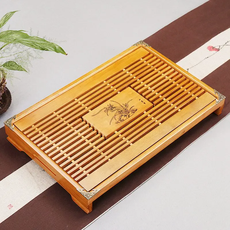 Чайный поднос из натурального дерева Пуэр, китайская чайная доска кунг-фу с дренажной водой для хранения Улун, черный чай dahongpao