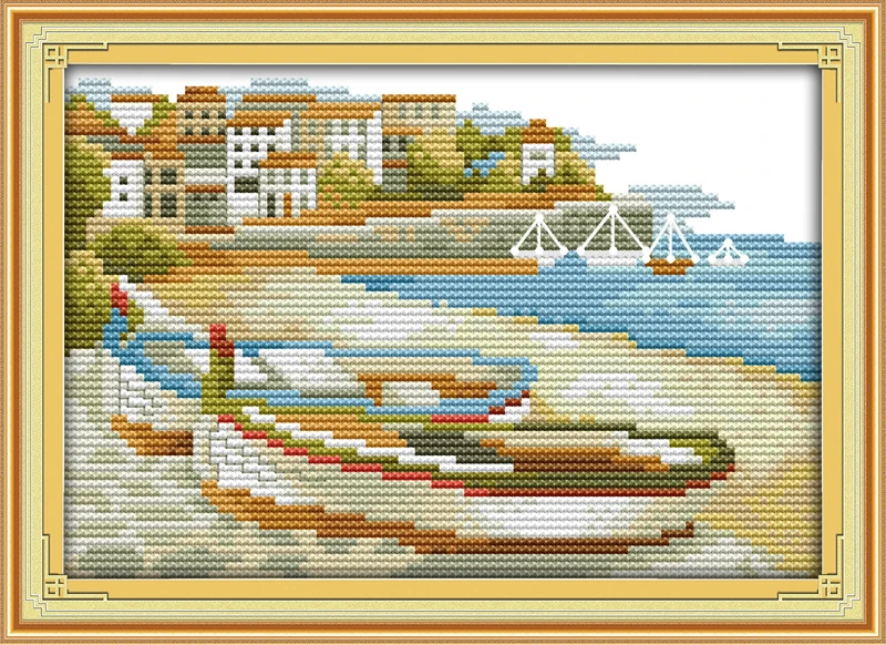 

Sampan, counted printed on fabric DMC 14CT 11CT Cross Stitch kits,embroidery needlework Sets, Home Decor