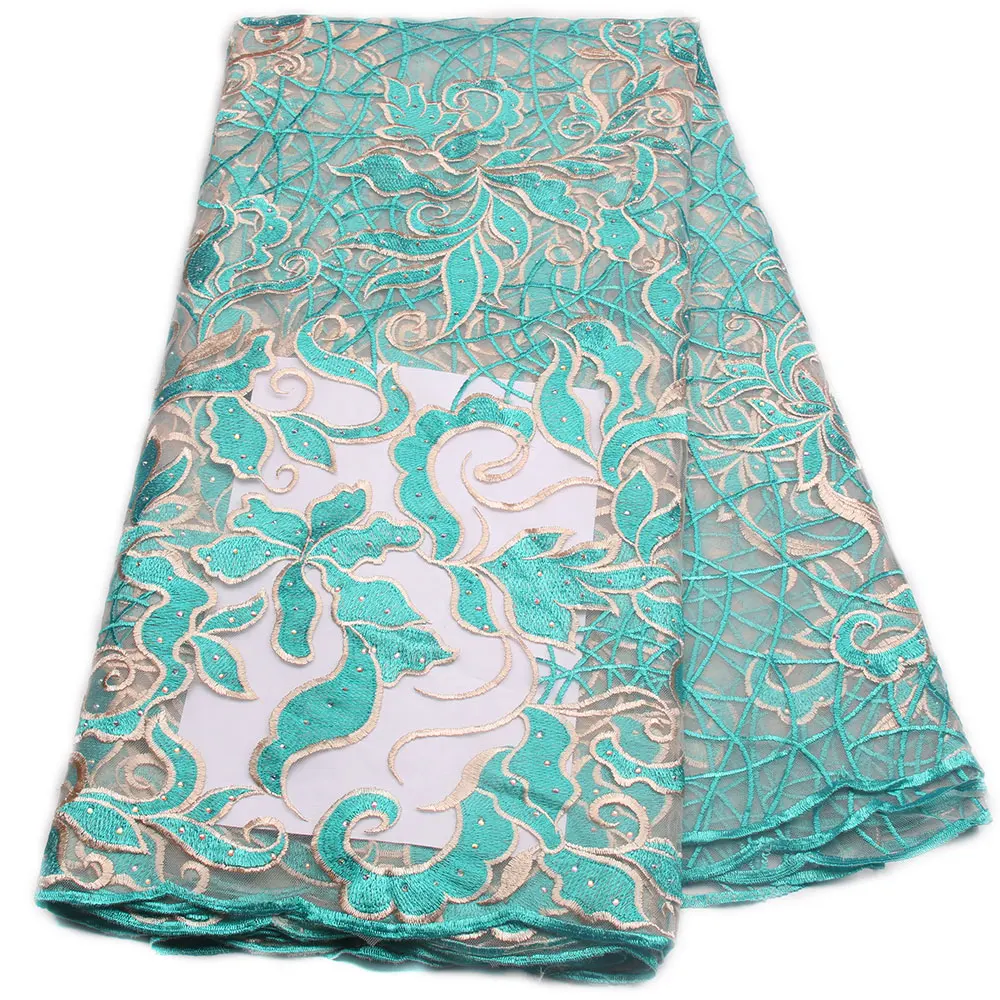 Sea Green Lace Fabric Nigerian Lace Fabrics For Wedding Embroidered ...