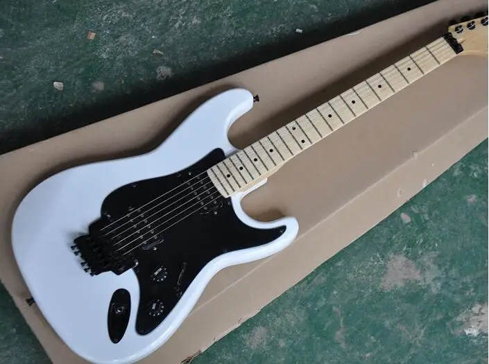 

free shipping Factory custom White body Electric Guitar with black Pickguard,Floyd rose,4pickups, can be changed