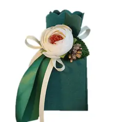 Перепелиные 20 шт DIY Свадебные сувениры конфеты коробки с лентой и цветком для помолвки, прием гостей в доме невесты, лес зеленый