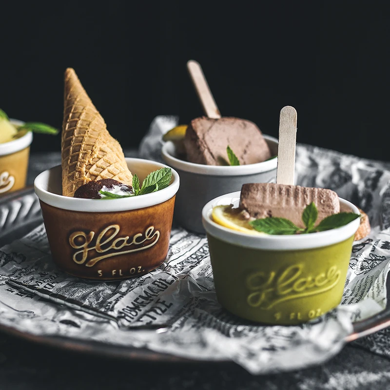 

Japanese Tableware Ceramic Ice Cream Bowl Ice Cream Cup Cake Pudding Small Bowl Dessert Ceramic Cup Baking Bowl