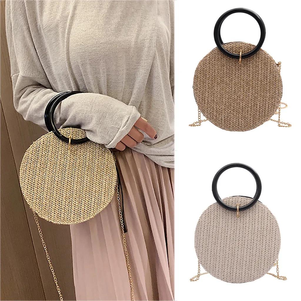 

Women Bags 2019 New Summer Straw Wild Messenger Bags Fashion Shoulder Bag Small Round Bag Woven Rattan Pack Small Beach Handbag