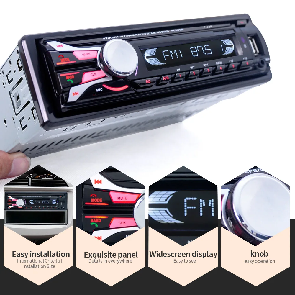 

car stereo 1Din Car Radio 12V Car MP3 Player Bluetooth V2.0 Front Panel Auto Audio Stereo USB Hands-free 1 Din Autoradio