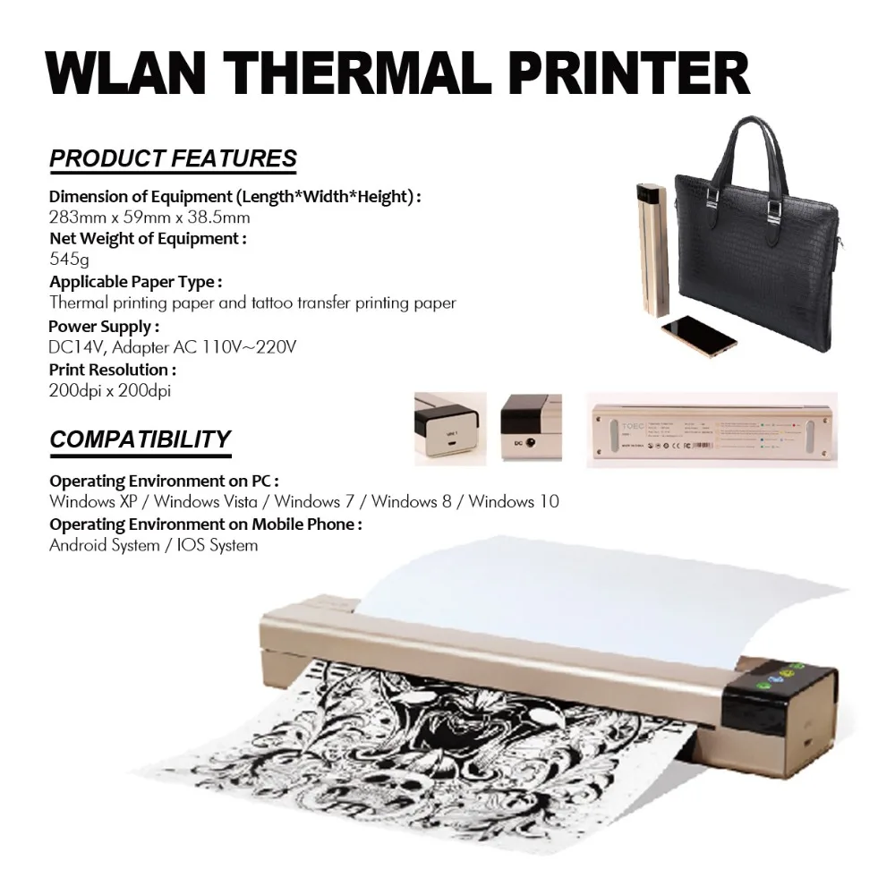 Новейший портативный Bluetooth Термопринтер для татуировки Новейший портативный Bluetooth Термопринтер для татуировки