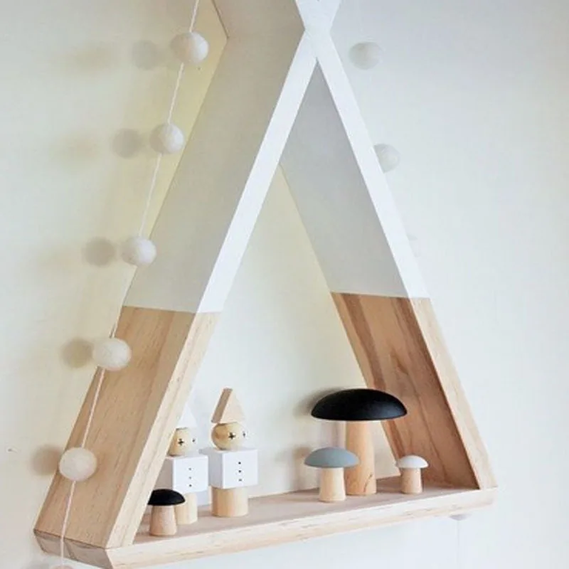 1 шт., деревянная треугольная полка для ванной, настенный стеллаж для хранения, сделай сам, детская комната, аксессуары для украшения дома
