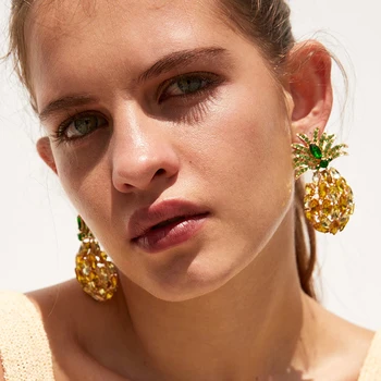 

JURAN Maxi Pineapple Crystal Stud Earrings for Women 2019 New Design Boho Rhinestone Statement Earring Fashion Jewelry Bijoux