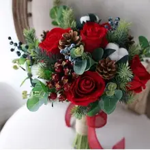 SexeMara/красная роза berry шишка хлопок моделирования невесты фон для фотосъемки с цветами в руках A6