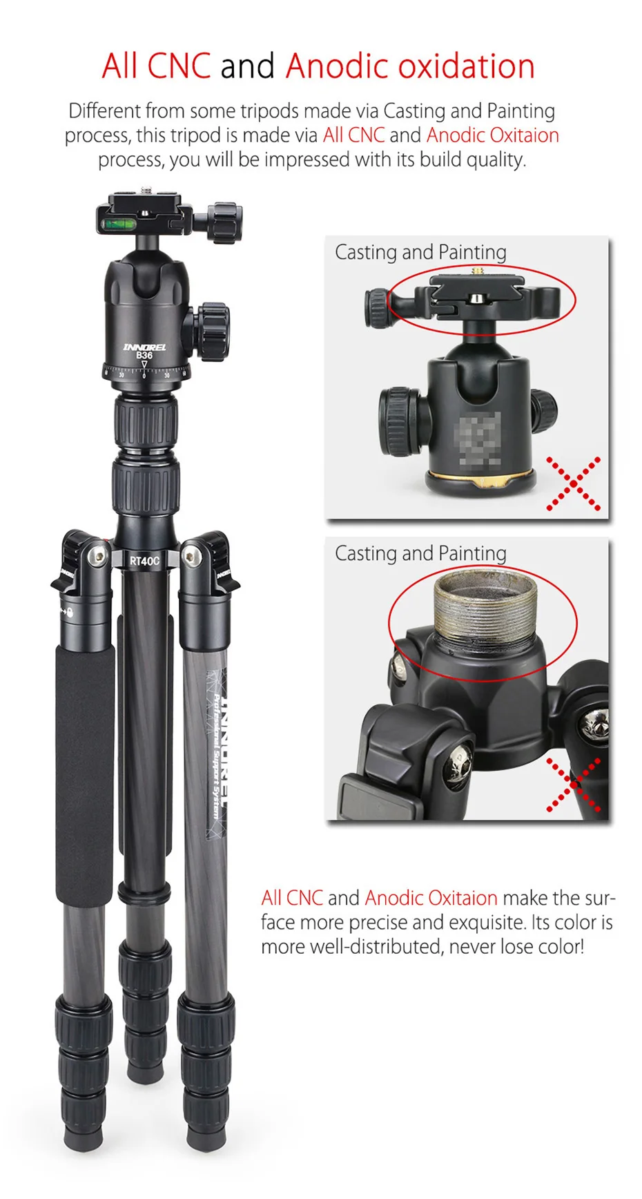RT40C Carbon Fiber Camera Tripod Professional Travel Compact Tripod Video Monopo