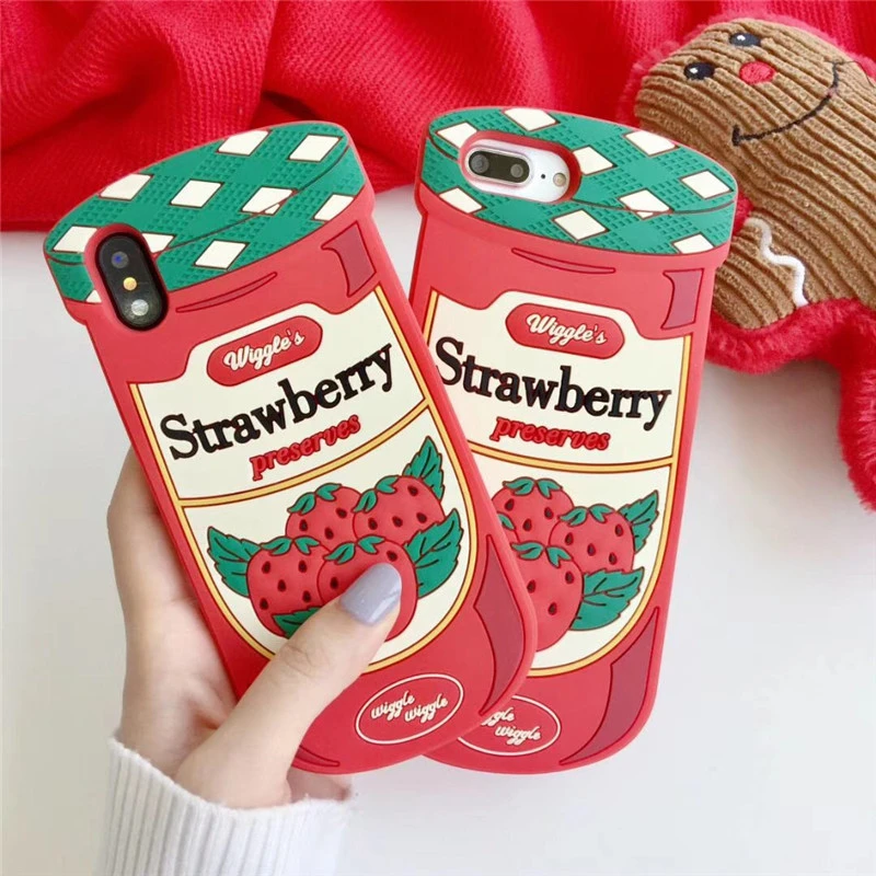 

3D cute Japan Strawberry Jam Cartoon soft case for iphone 5 S 6 7 8 plus X XR XS MAX cover for samsung galaxy S7 edge S 8 9 Note