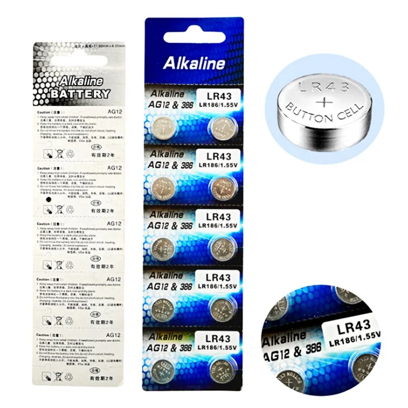

10pcs/lot LR43 AG12 Coin Battery 386A SR43 186 LR1142 1.55V Electronics Lithium Button Cell Batteries For Watches Toys