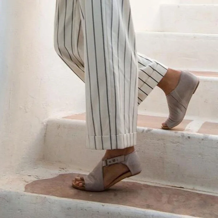 

Flat With Concise Gladiator Sandals Women Basic Rome Sandals Cover Heel Buckle Strap Plus Size Summer Bohemian Shoes Solid