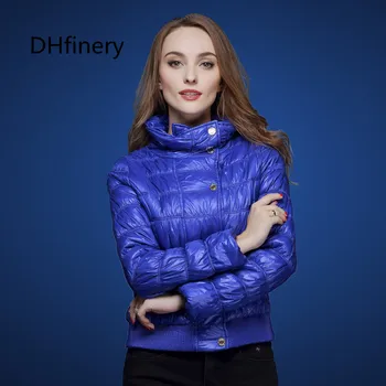 

autumn winter jacket women Short design long sleeve high-neck warm jackets lady blue parka Wadded Slim Short outwear v164