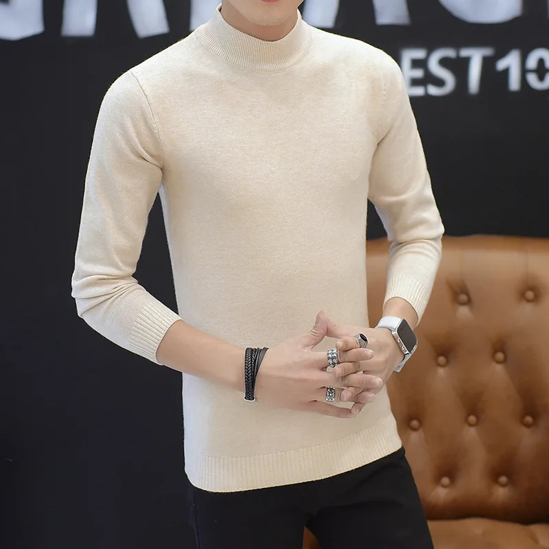 Men Sweaters Turtleneck Clothes 2019 Classic Simplicity Pullover Sweater Men Solid White Red Blue Orange Grey Black Sweaters