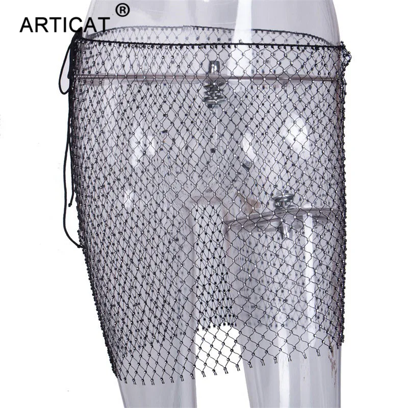Женская прозрачная мини юбка Articat Повседневная пляжная облегающая со стразами