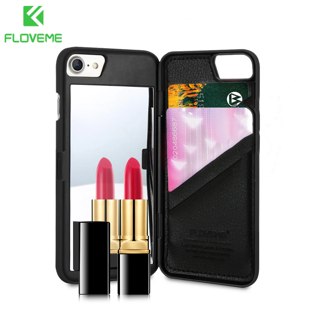 FLOVEME Mirror Case For iPhone 6 6s 7 Plus Wallet+Card Slot Cover Makeup Phone Cases For Apple iPhone 8 X 7 Plus 10 Woman Coque