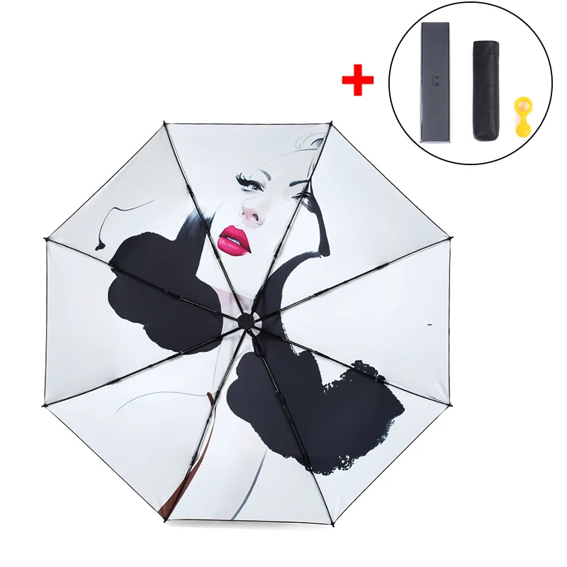 

Beautiful Women Three Folding Umbrella For Women Protection UV Sunshade Parasol Windproof Dual-use Sunny And Rain Umbrellas
