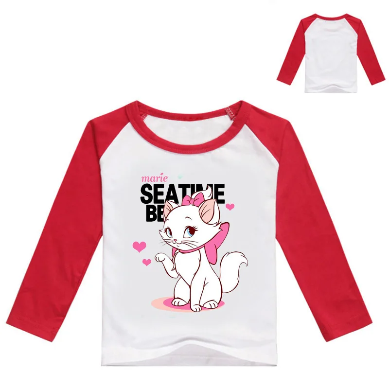 От 2 до 12 лет для маленьких мальчиков; коллекция года; плюшевый свитер с длинными рукавами с изображением кота Марии аристокатов для маленьких девочек; детская футболка с длинными рукавами