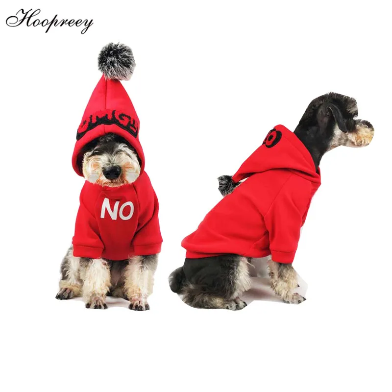 Thicken Warm Winter Dog Hoodies with Fur Ball Funny Letters Dog Clothes