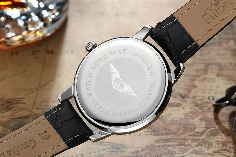 NEW GUANQIN Mens Watches Casual Date Week Quartz Watch Leather Strap Clock Men Wristwatch relogios masculino New Year Gifts (4)