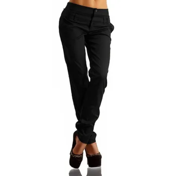 

Women High Waist Buttons OL Ladies Long Pants Casual Skinny Leggings Pencil Trousers Plus Size