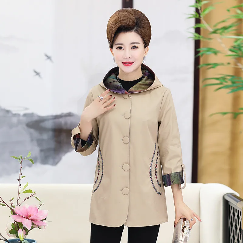 Coat Red khaki Size Red Hooded Red Middle Cotton Coats Okxgnz1766 Women dark Spring Casual Female Fashion aged Plus Jacket Outerwear Top Jackets FqUS8qn1